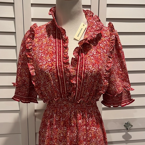 Max Studio NWT Maxi Ruffle Floral Dress, size Small in Polyester/Spandex blend. - Picture 2 of 12